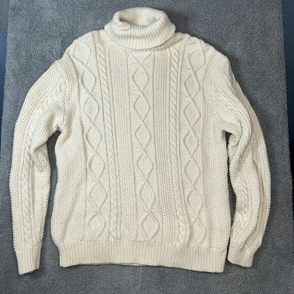 Vtg 90s GAP Fishermans Chunky Cable Knit Sweater Mens XL Turtleneck Heavy READ - Picture 1 of 12